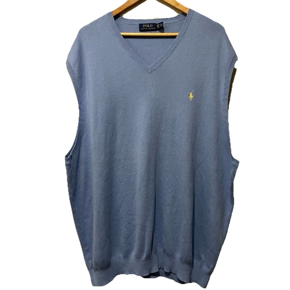 Polo RL Big Pony Pima Cotton Sweater Vest Blue Tall 3XLT Preppy Layering - Picture 2 of 8